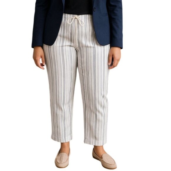 Valerie Stevens Womens Pants Size Large Striped Drawstring Front & Elastic Waist - Picture 1 of 8